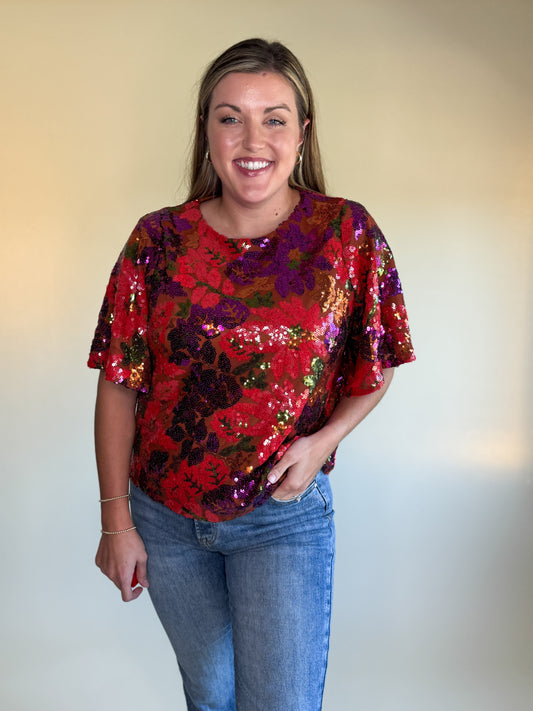 Winona Sequin Floral Top