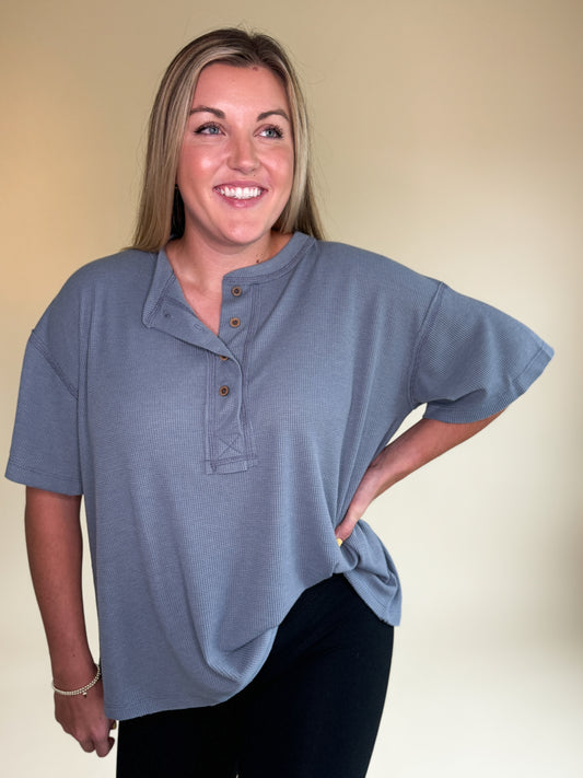 Soft Plume Henley- Blue Slate