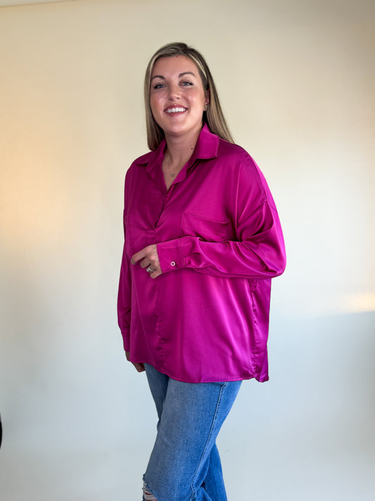 Dani Satin Blouse- Hot Pink