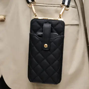 Duality Quilted Cell Phone Crossbody- Black