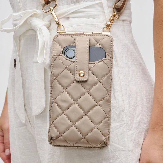 Duality Quilted Cell Phone Crossbody- Nude