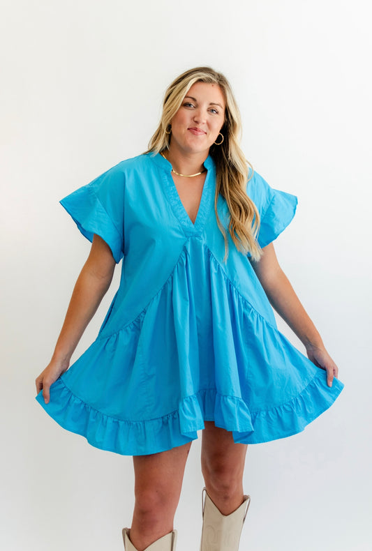 Birdie Poplin Shift Dress- Cerulean Blue