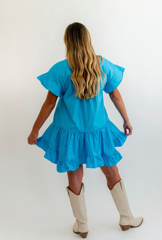 Birdie Poplin Shift Dress- Cerulean Blue