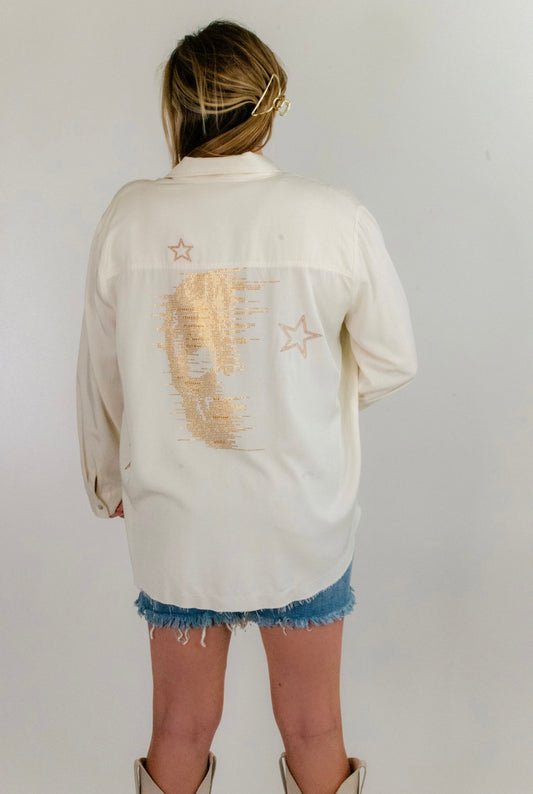 Embroidered Jewel Shirt- Faded Skull